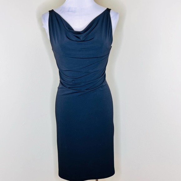 Express Dresses & Skirts - Express Dress 3/4 Black Drape Neck Sleeveless Stretch Knee Length Business Chic
